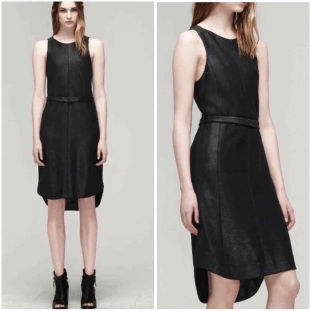 Rag & Bone Womens Olivia Belted Dress Lamb Leather Black Size 8 Lined Edgy Goth‎